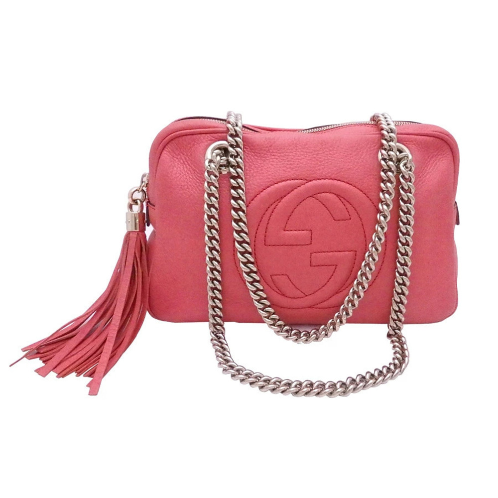 Gucci Interlocking GG Shoulder Bag Leather Metal Salmon Pink Gold